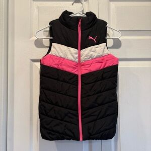 Puma Black, Pink, and White Puffer Vest - Size S 7/8